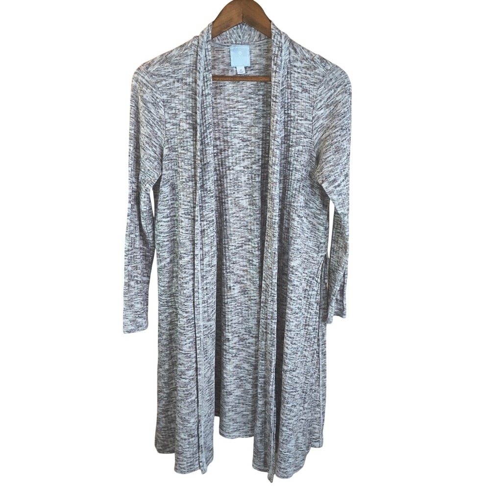 Sunday Long Duster Cardigan Womens Medium Open Front Lightweight Marled‎ Neutral